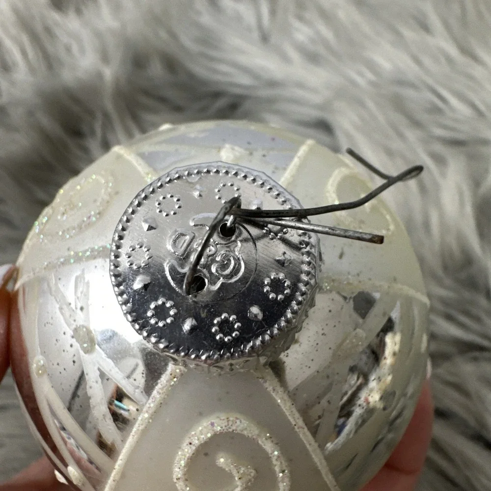Vintage C & D Hand-Crafted Mercury Glass Christmas Ornament  Silver Glitter